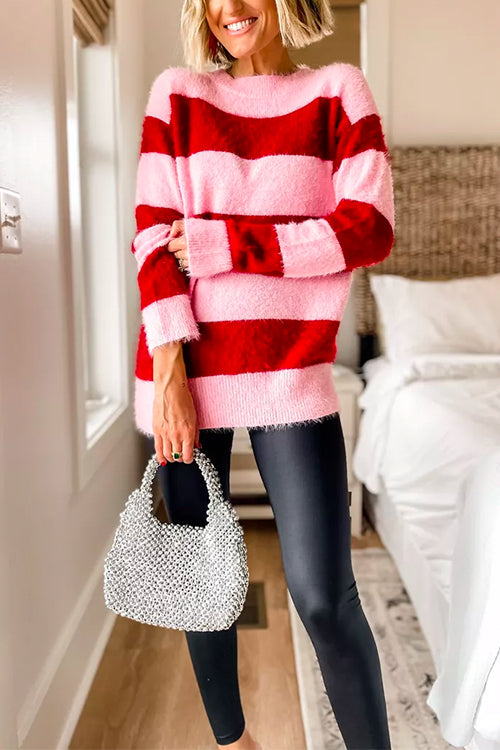 Round Neck Striped Pullover Sweater