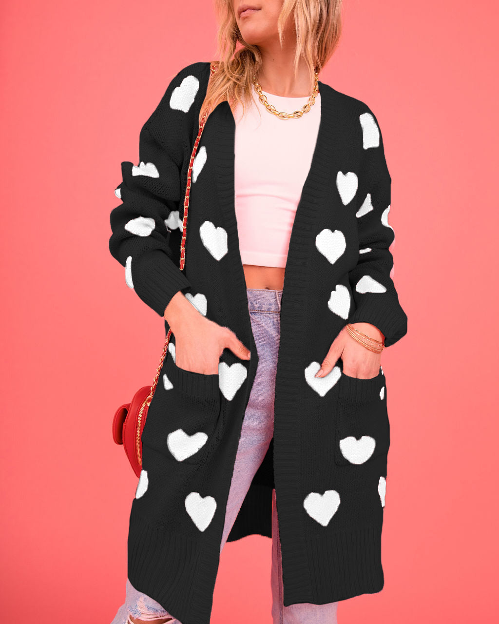 Listen to Your Heart Knit Open Front Cardigan - Black