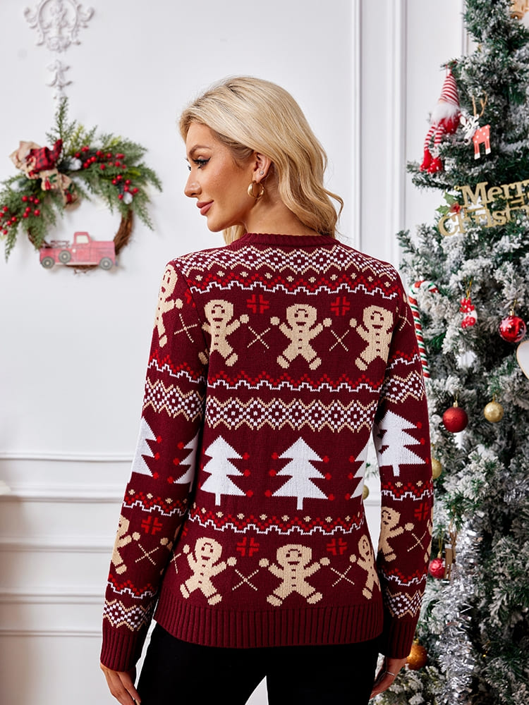 Crewneck Embroidered Sweater – Gingerbread Man
