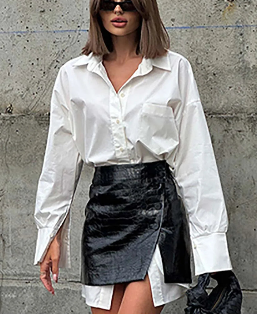 White Pockets Leather Mini Office Two Piece Set