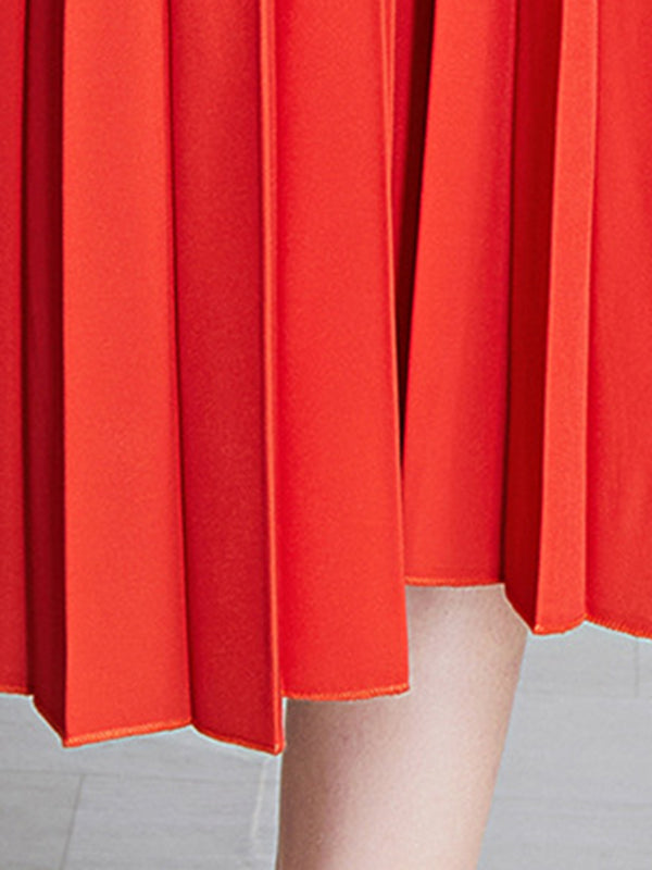 Batwing Sleeves Loose Gradient Pleated Round-neck Midi Dresses