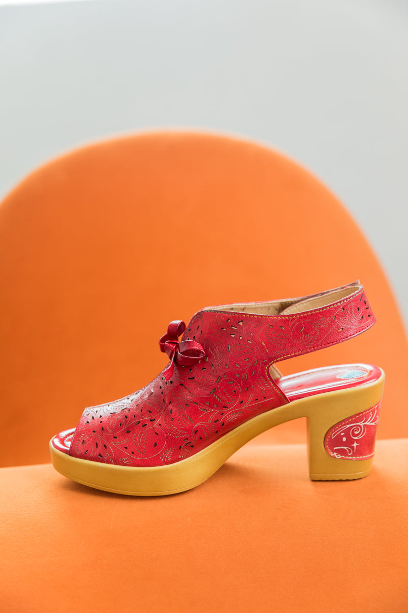 Soffia | Red Perforated Genuine Leather Sandal