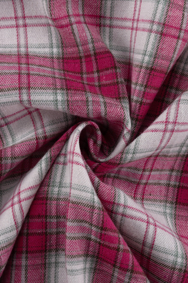 Pink Plaid Loose Fit Button-up Blouse