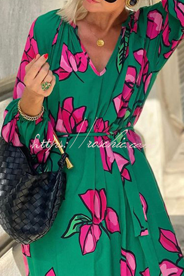 Gramercy Garden Print Pocket Belted Long Sleeve Maxi Dress