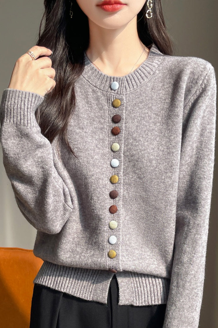 Color Button Velvet Cardigan