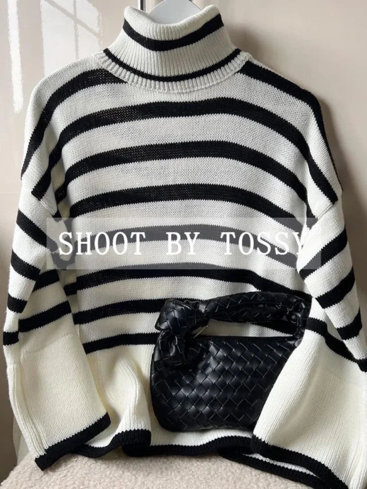 Winter ’s Striped Turtleneck Oversized Sweater – New Autumn Collection