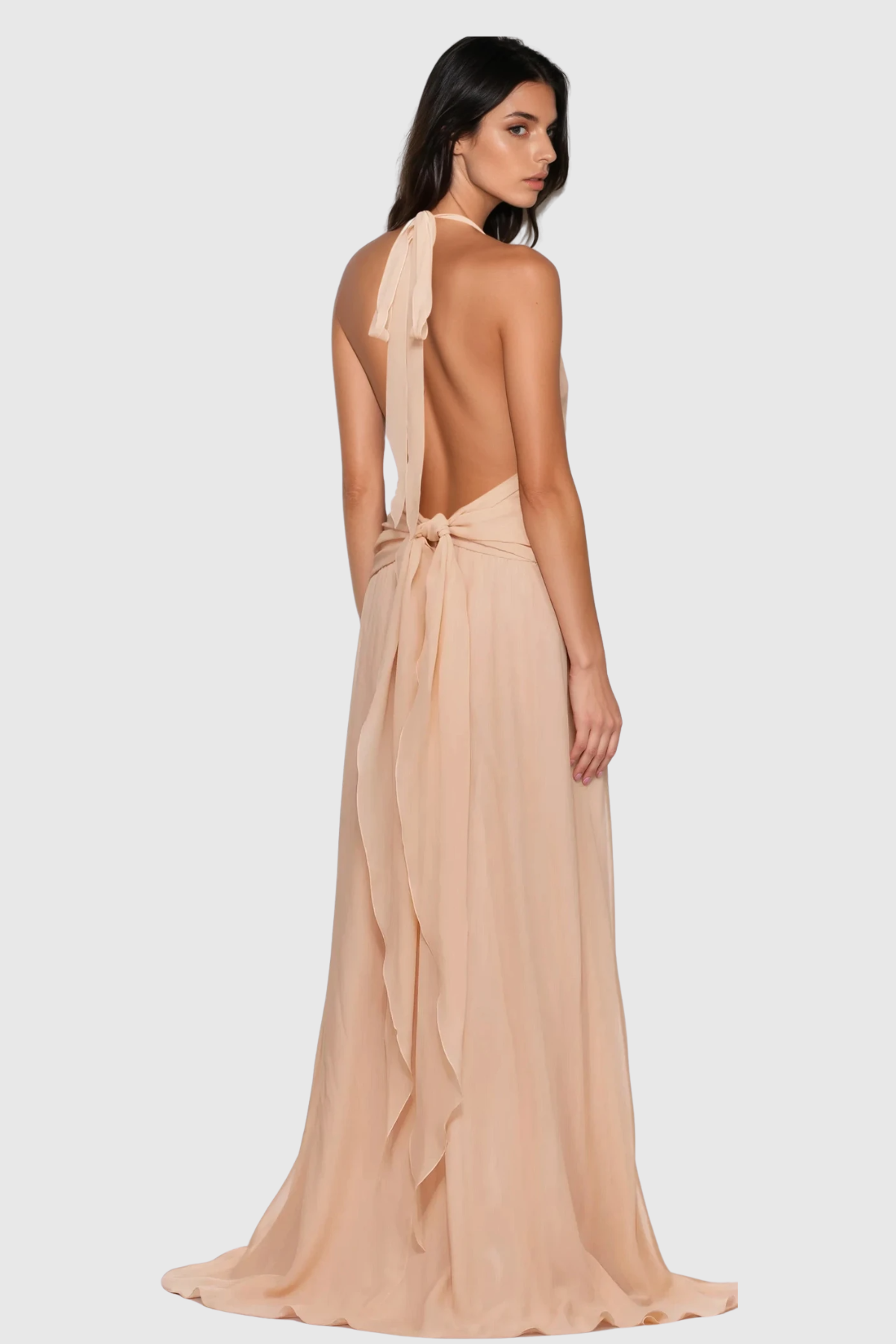 Aradhya Flower Ruffle Halter Neck Mesh Maxi Dress in Pink