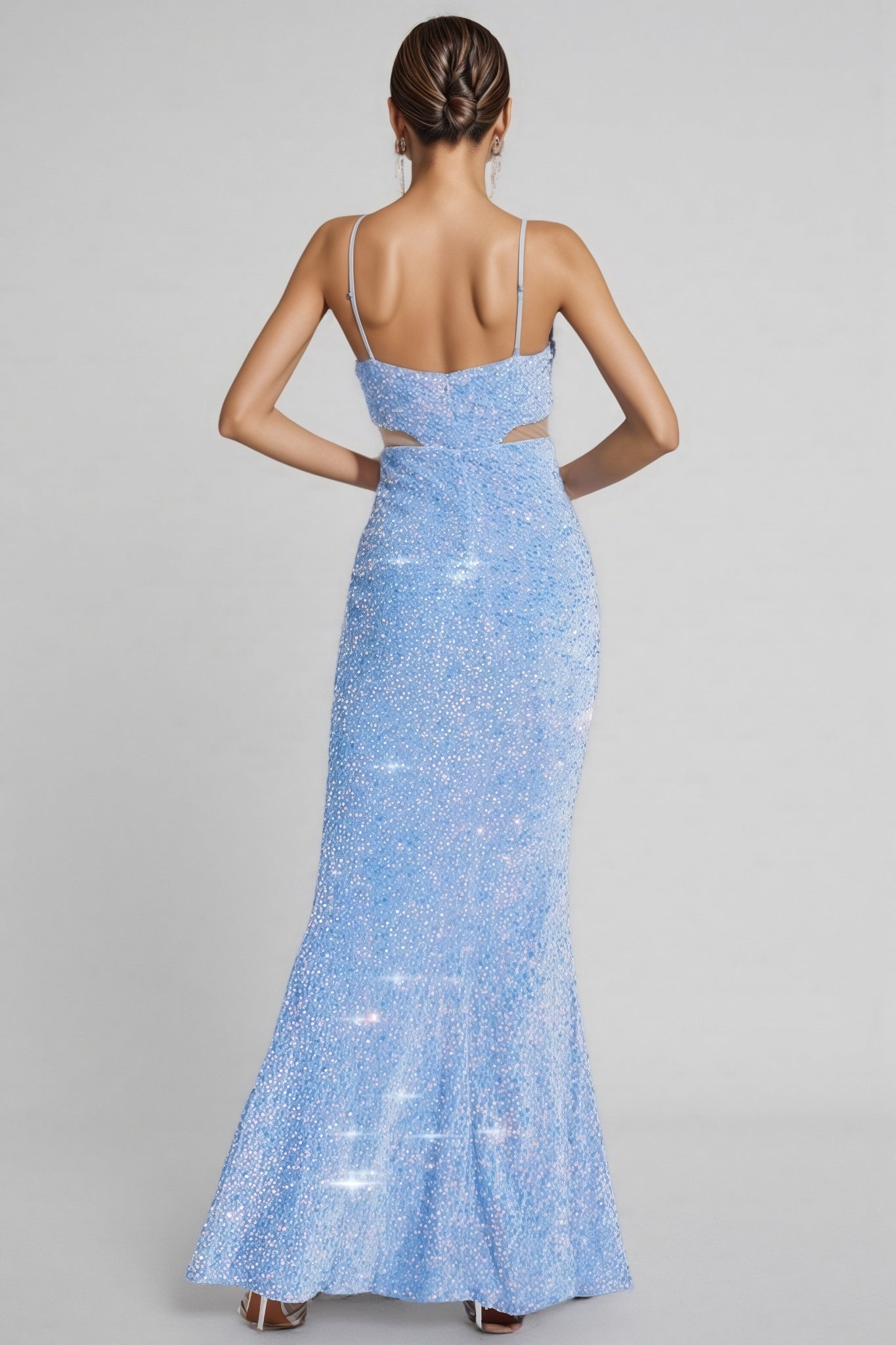 Verze Blue Sequins Halter Maxi Dress
