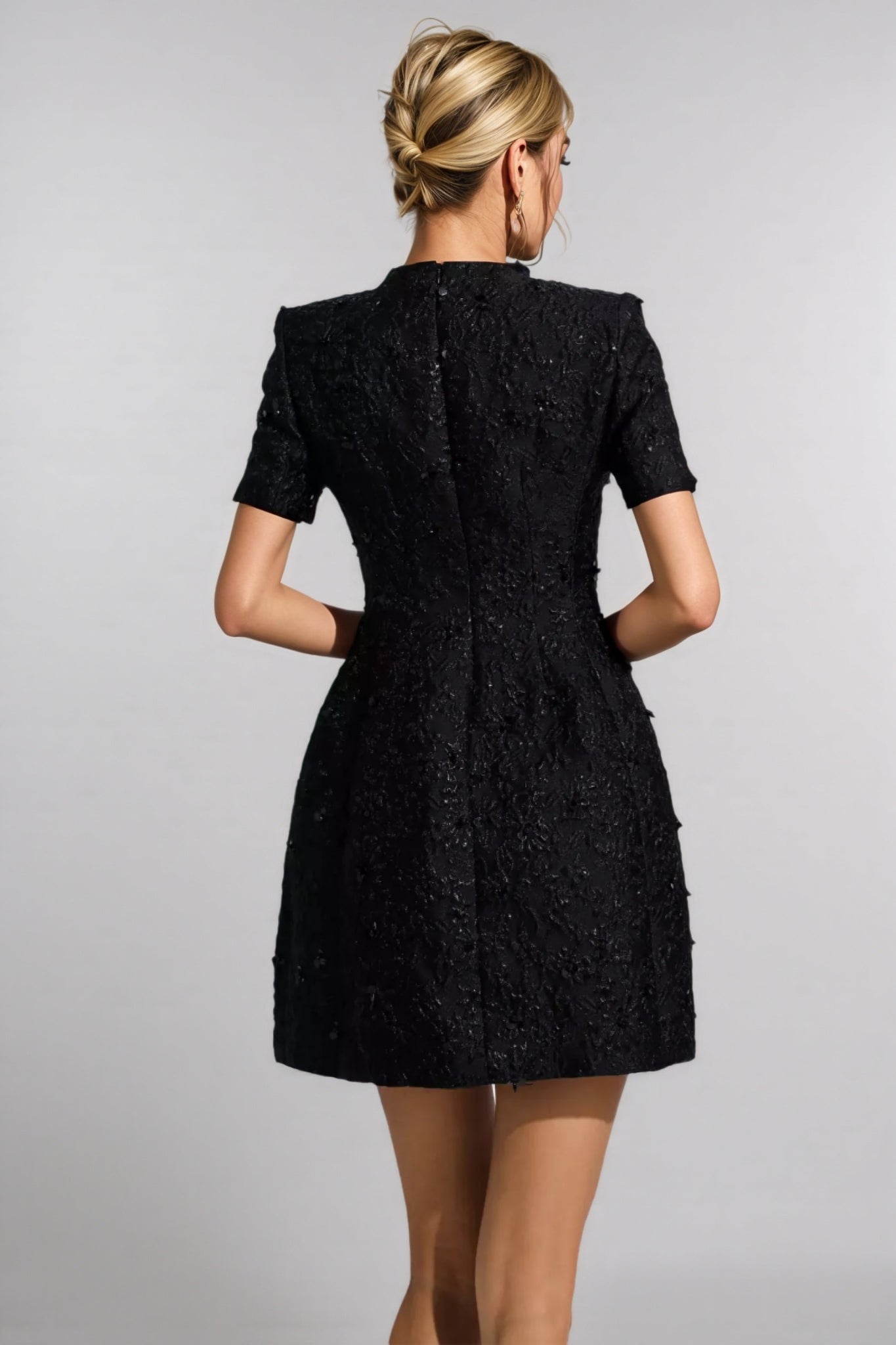 Umeko Black Jacquard Mini Dress