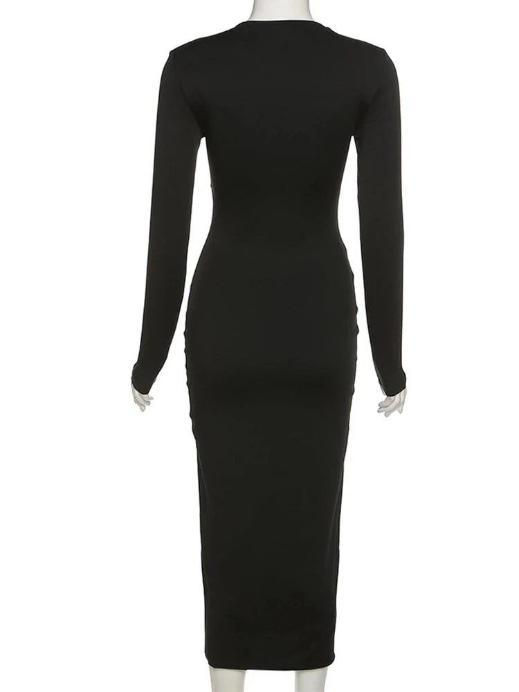 Crossed Cleavage Maxi Concise Street Bodycon Slim Midi Dresses