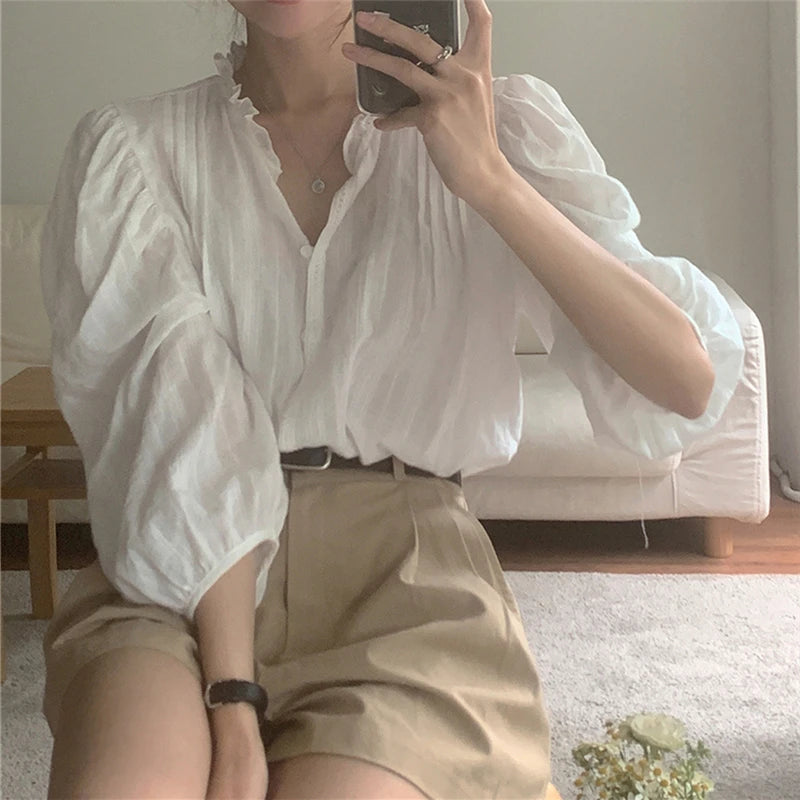 Sweet Puff Sleeve Oversized Blouse