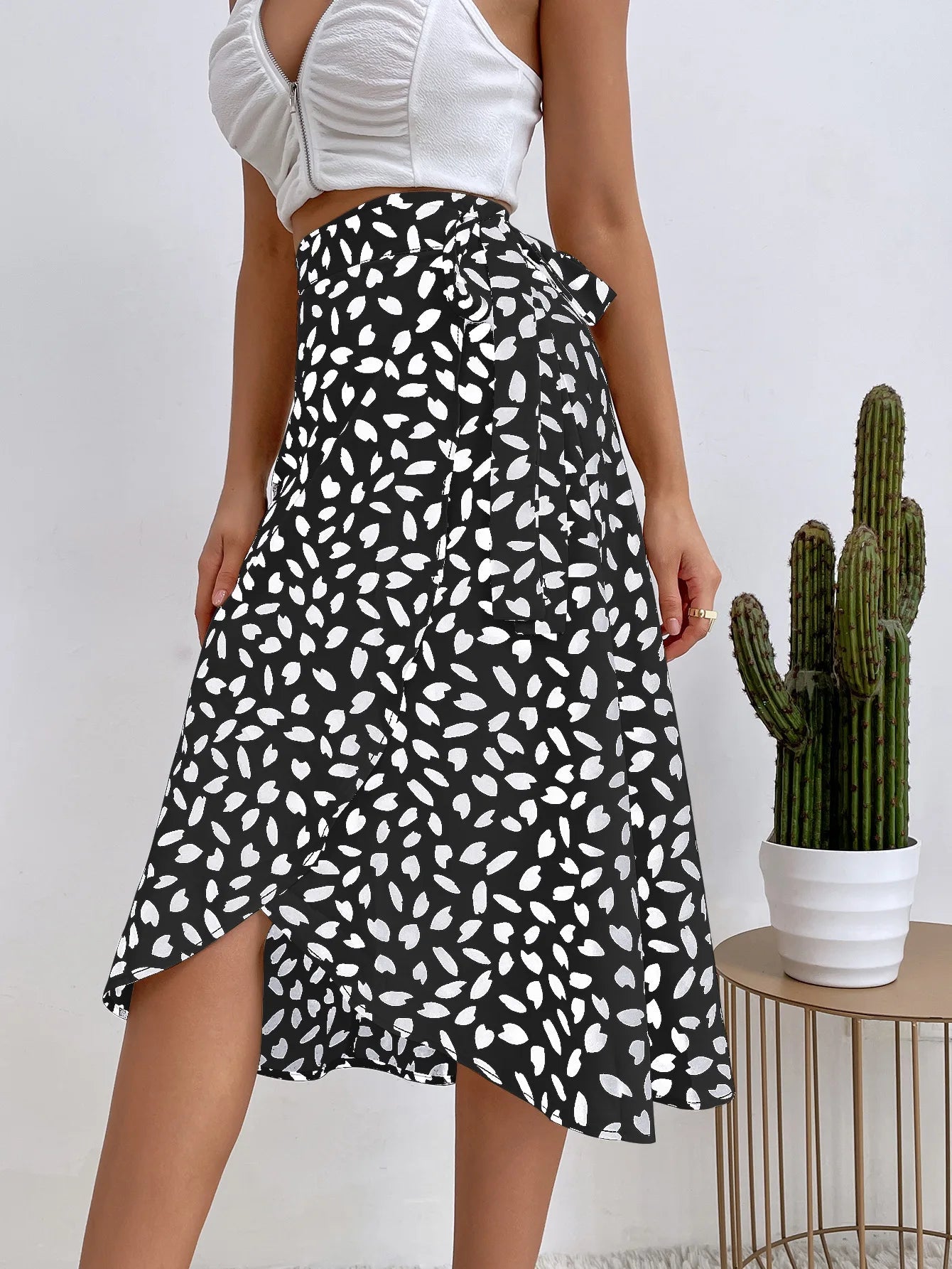 Dressbetty - Print Tie Side Wrap Skirt High Waist A-line Skirt