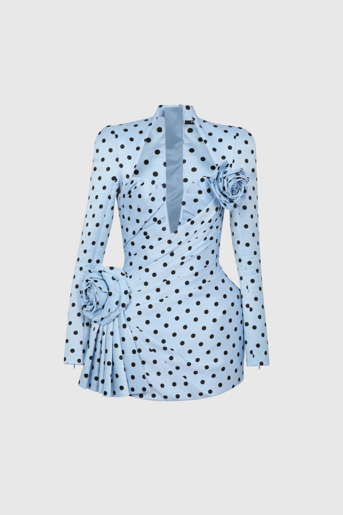 Biaggio Dot Flower Ruch Mini Dress in Blue