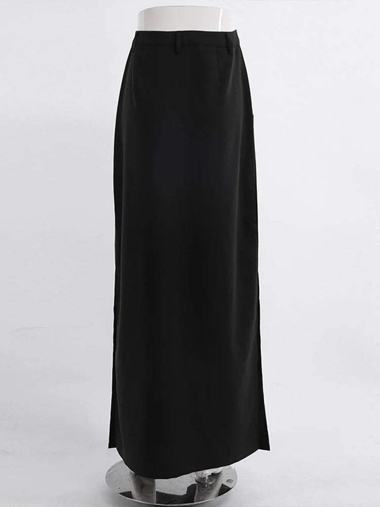 Black Loose A-line Summer Ankle-length Pocket Skirt