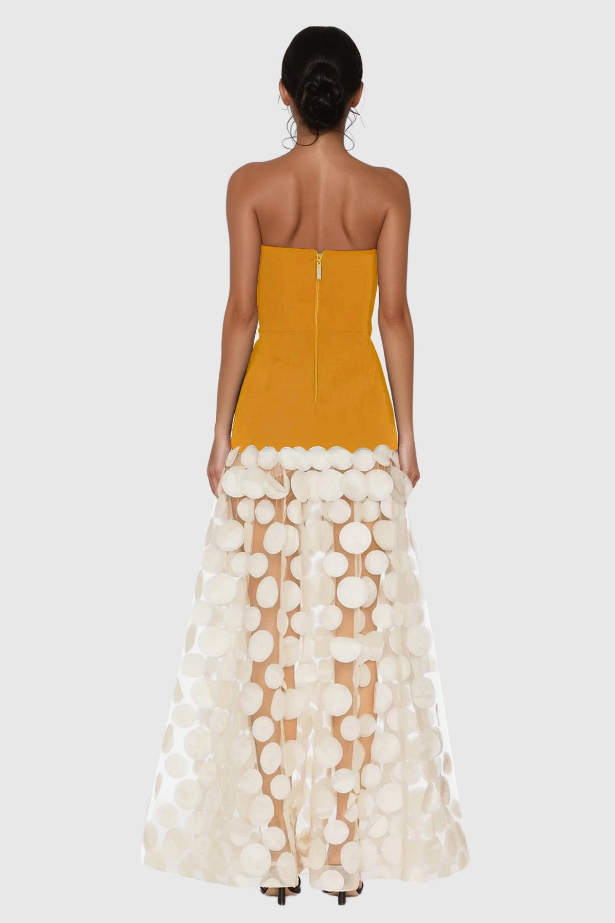 Boryana Dot Strapless Maxi Dress in Yellow