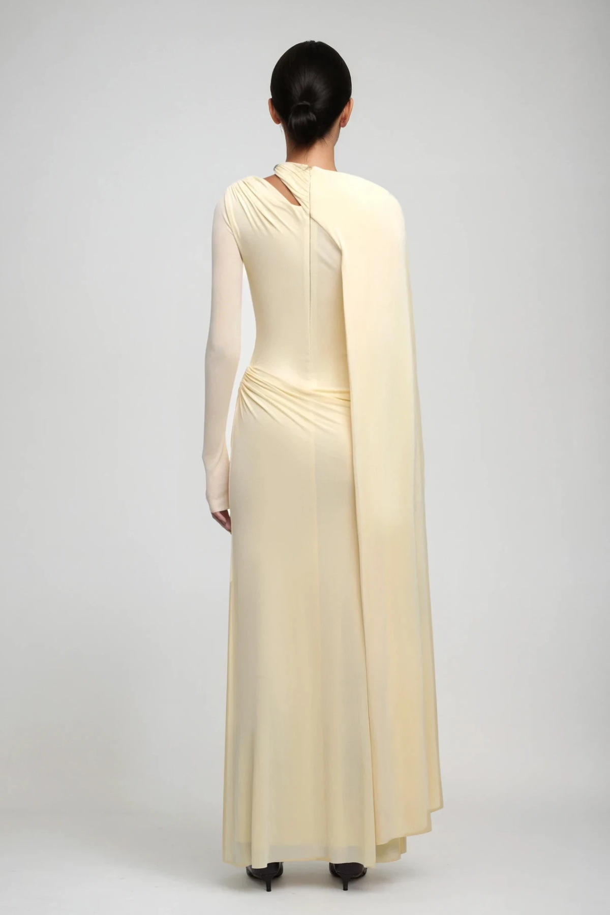 Brandt Cutout Shawl Maxi Dress in Yellow