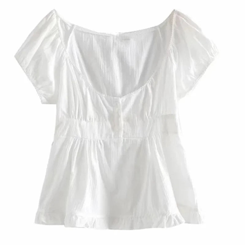 Grunge Lace Crop Y2k Square Neck Short Sleeve Sweet Gothic T-shirts