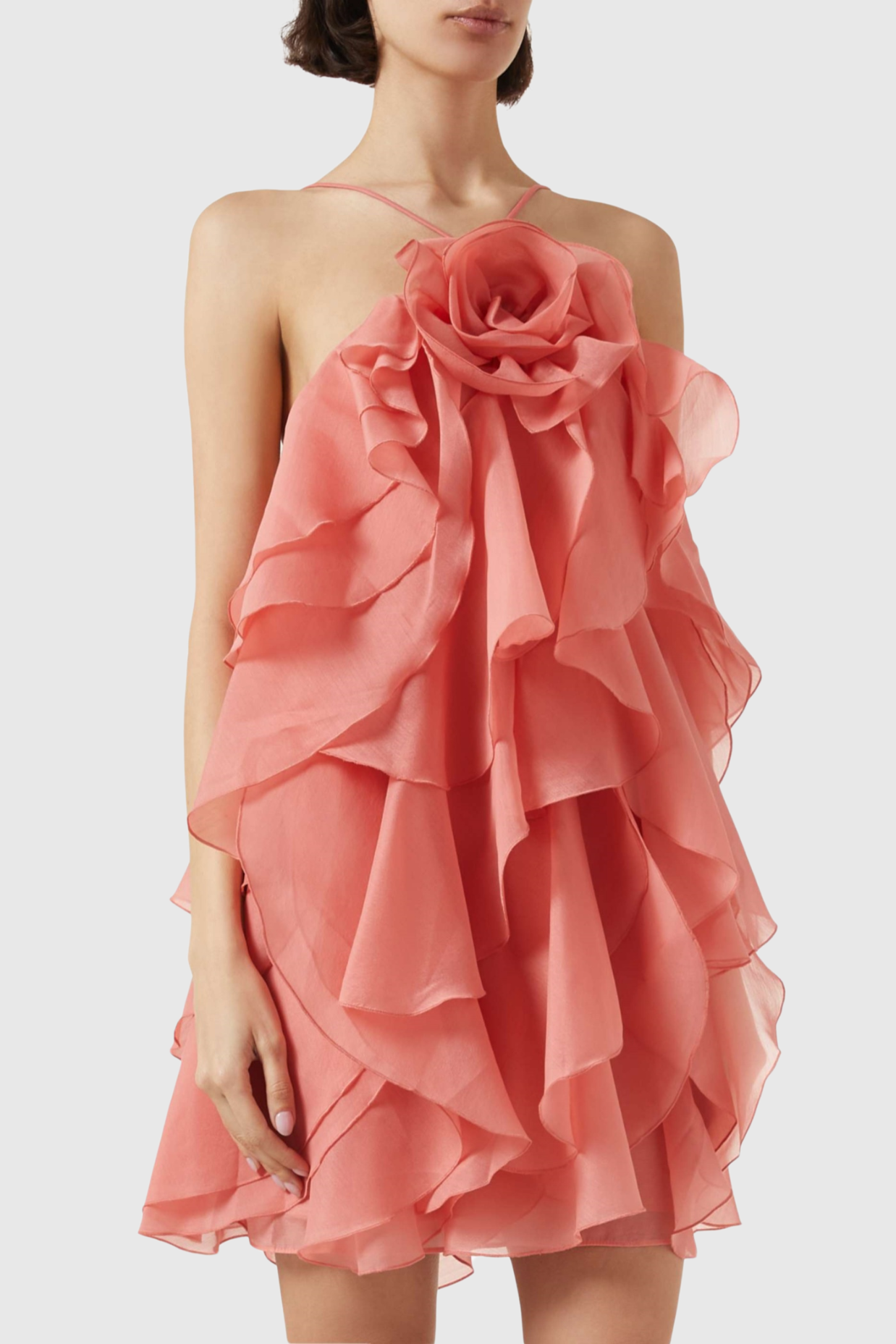 Caysie Halter Ruffle Layered Mini Dress - Orange