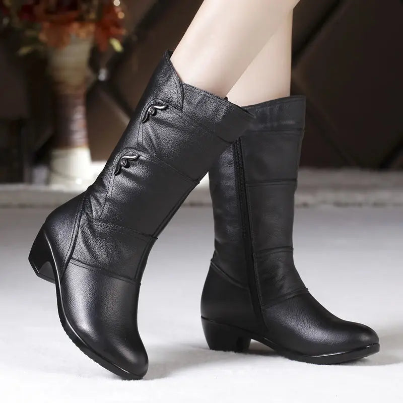 Black Middle Korean Low Heel Fleece Warm Anti Skid Ankle Boot