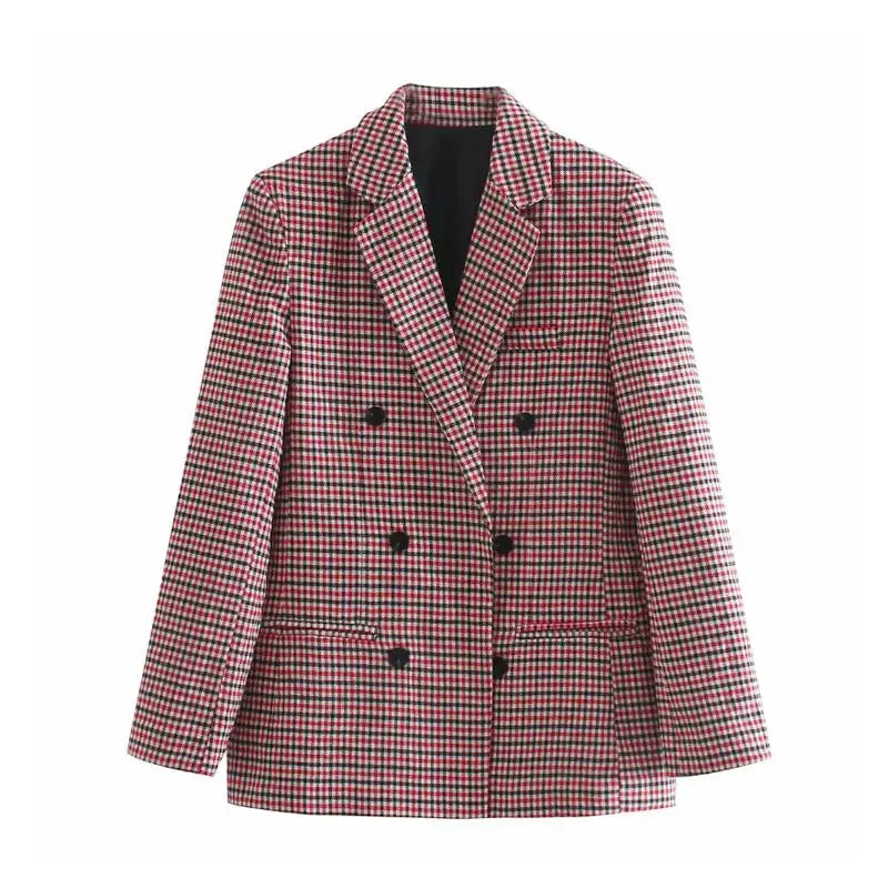 Fall Blazer Jacket Tops Office Wear Korean Plaid Blazer Orange Long Blazer Coat