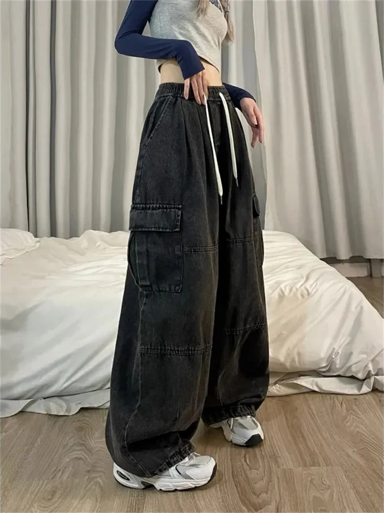 Harajuku Blue Cargo Oversize Y2k Grunge Black Wide Leg Pant
