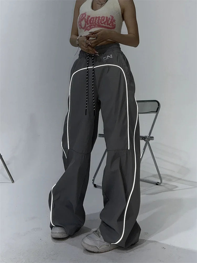 Y2k Gorpcore Brown Track Parachute Reflective Sweatpant