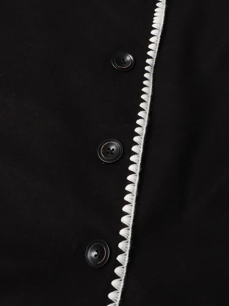 Hit Irregular Black Stand Long Spliced Single Trench Coat