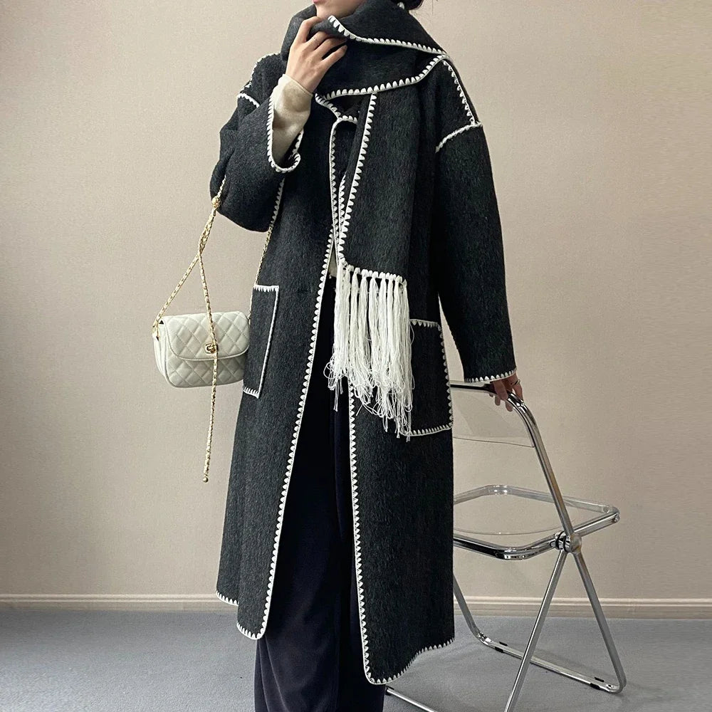 Hit Patchwork Loose Long Spliced Single Coat