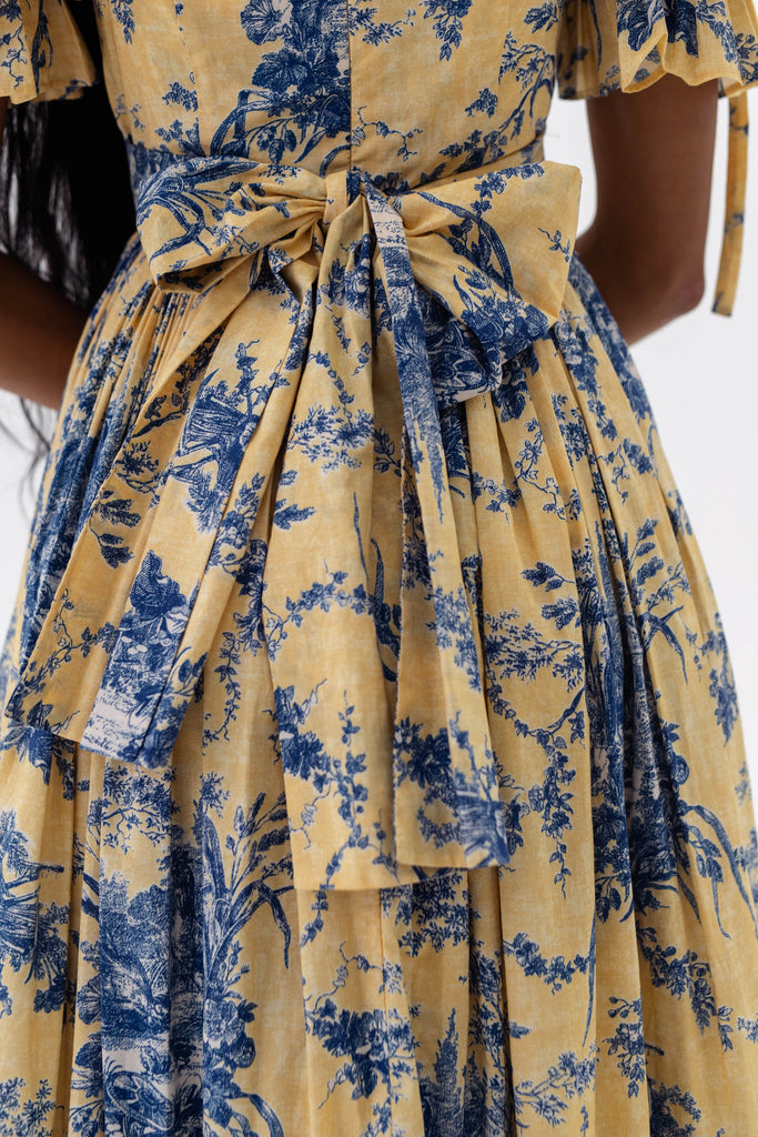 Square Collar Puff Sleeve Midi Dress