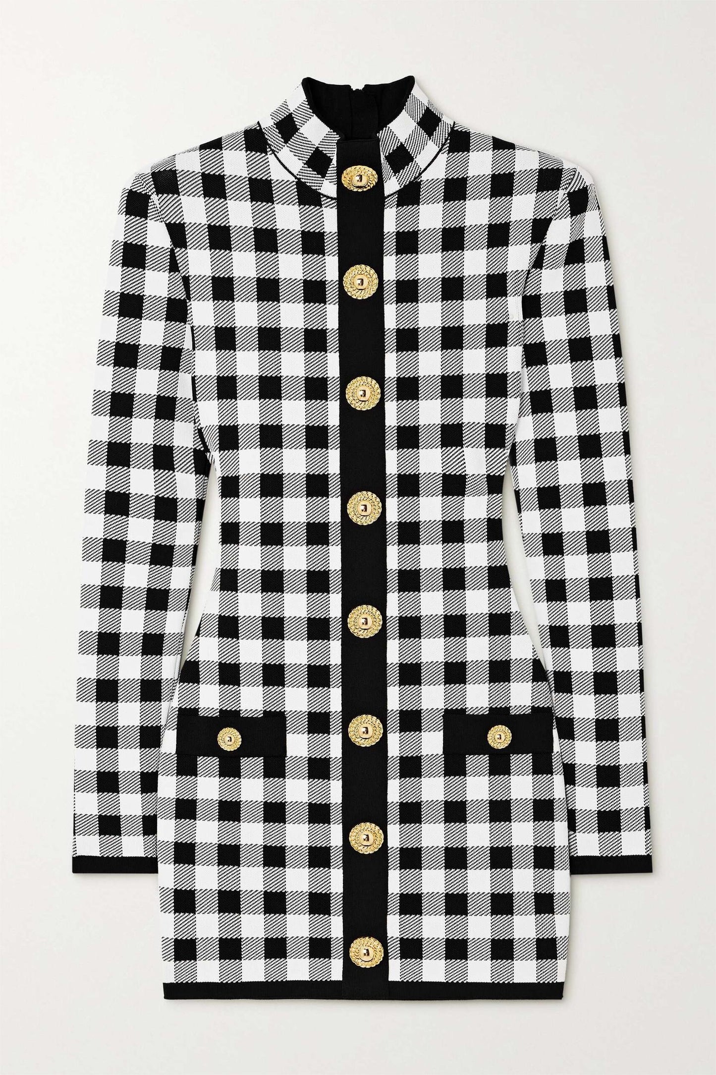 Knit Checks Metal Button Mini Dress