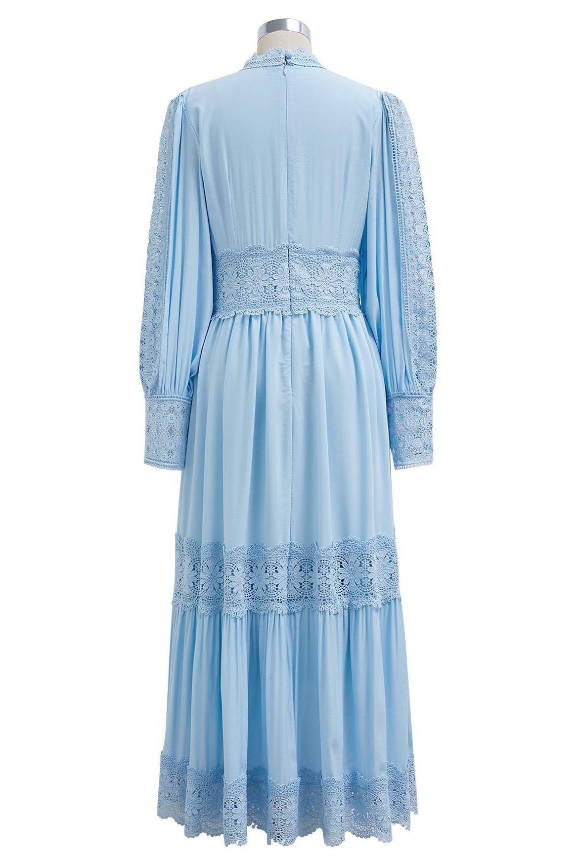 Lace Lantern Sleeve Midi Dress