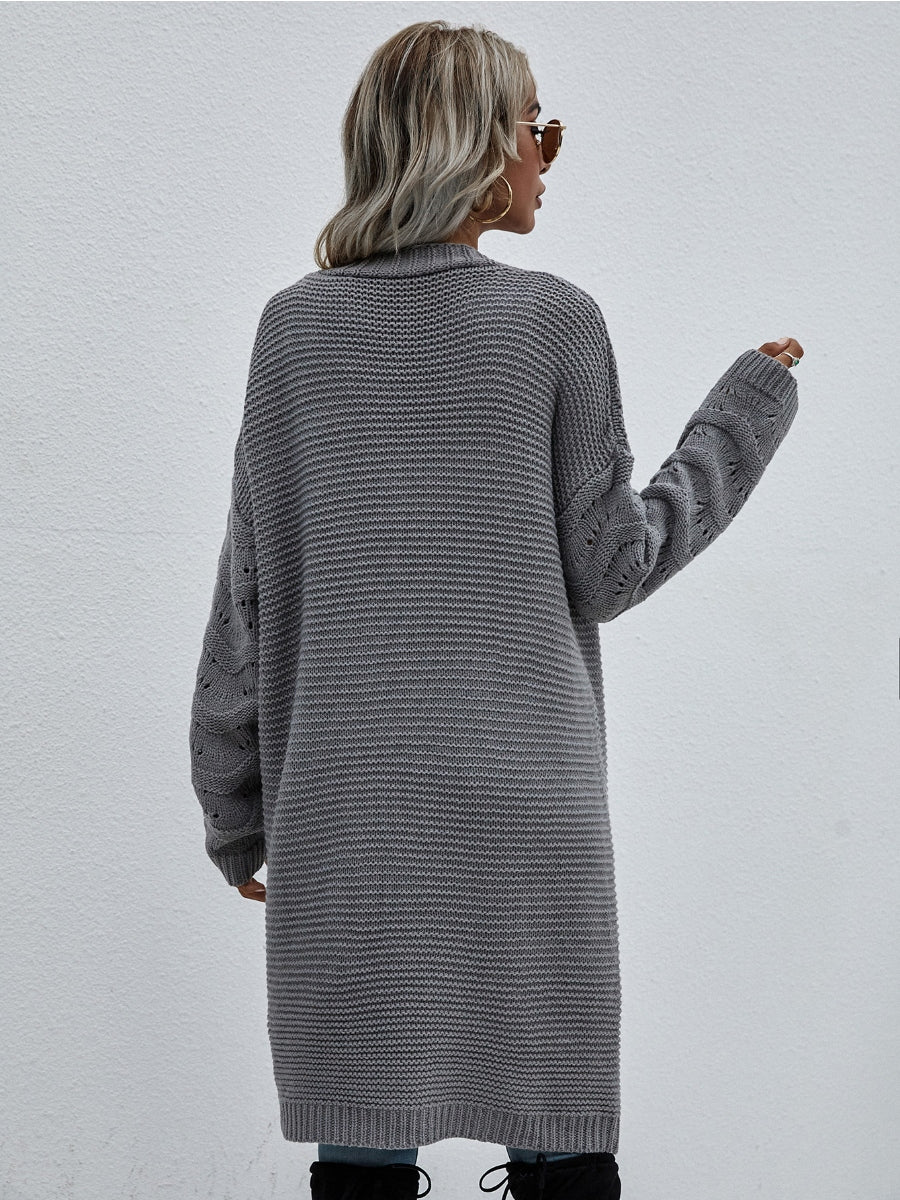 | Braid Open Knit Long Cardigan - Grey