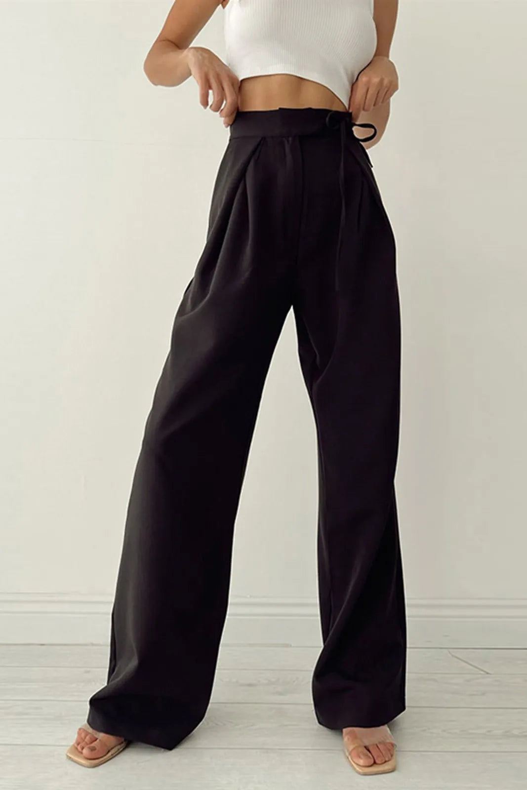 Juno Beige Palazzo Tied Wide Leg Pants