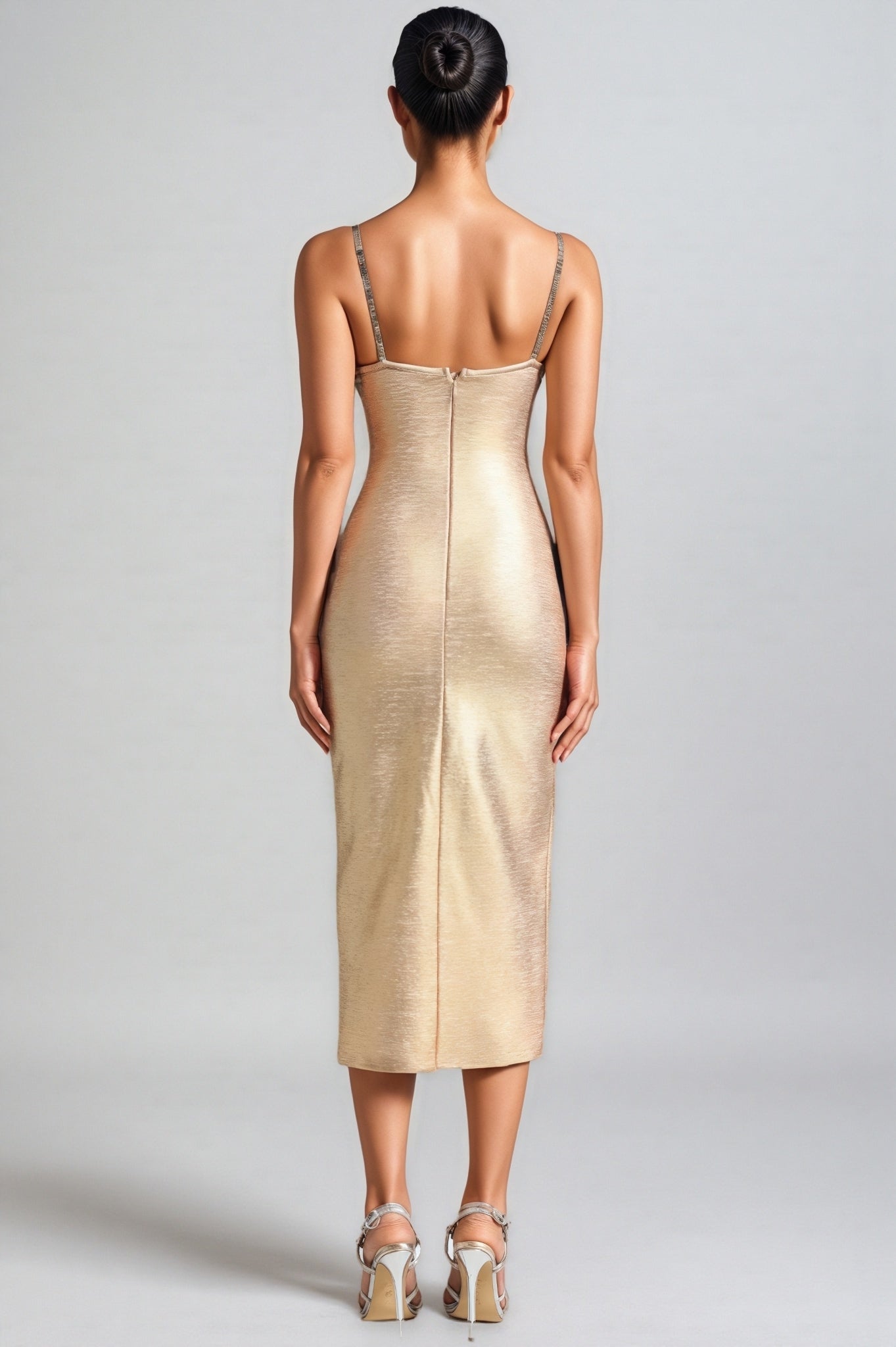 Alistair Pearls Cut Out Slit Midi Dress