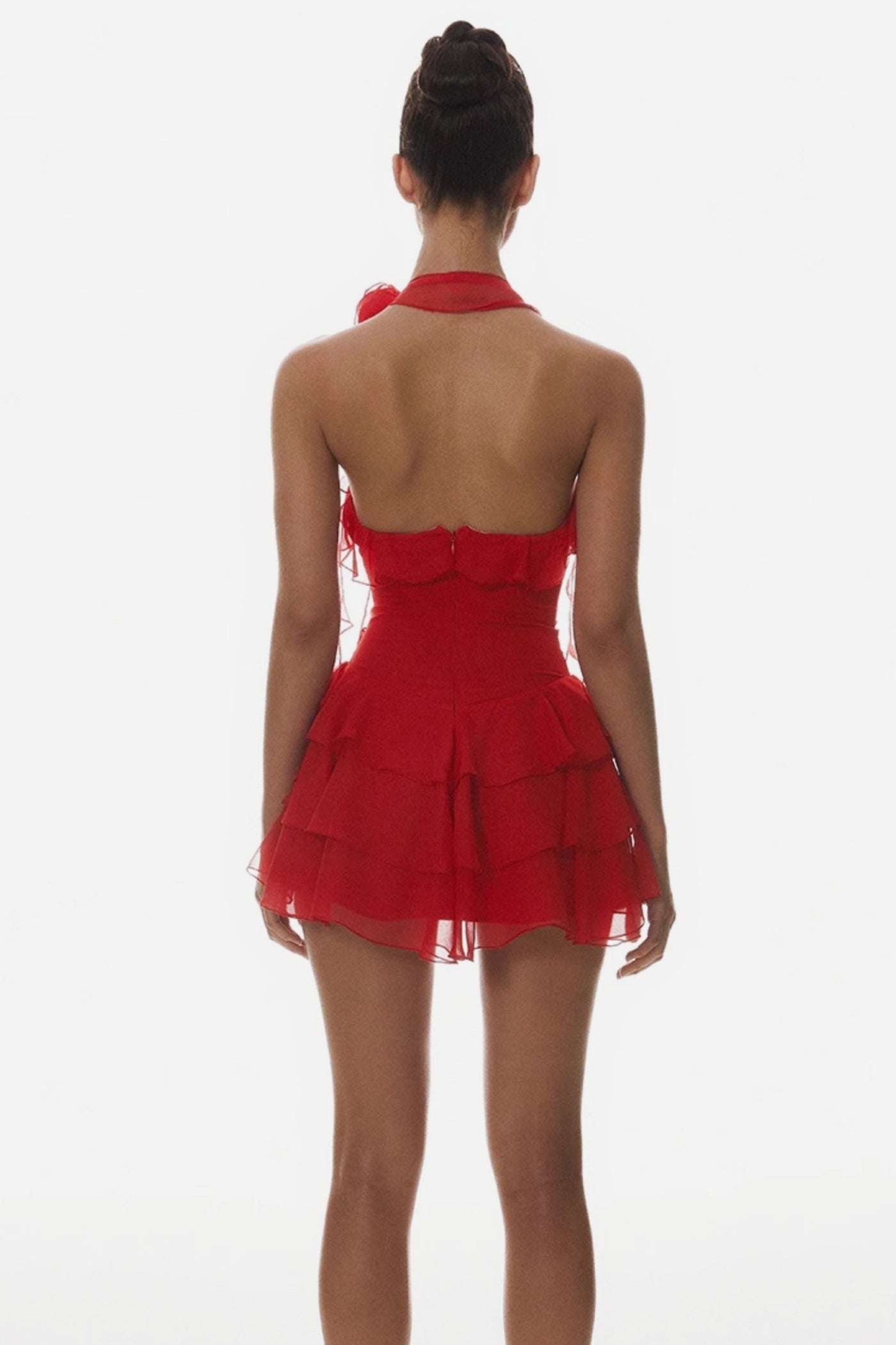 Kyrie Halter Ruffle Mini Dress - Red