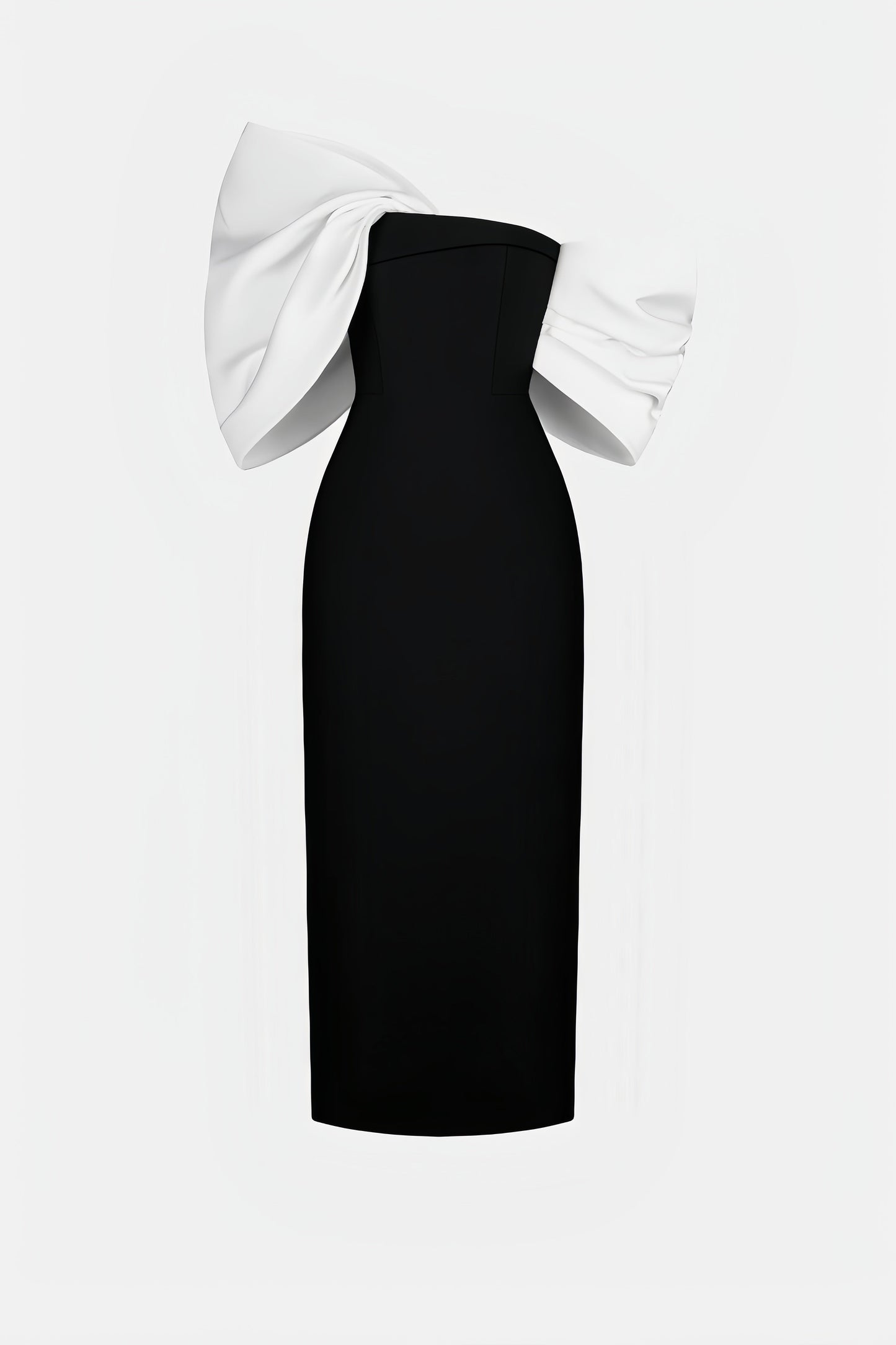 Delilah Bow Off-shoulder Asymmetrical Midi Dress