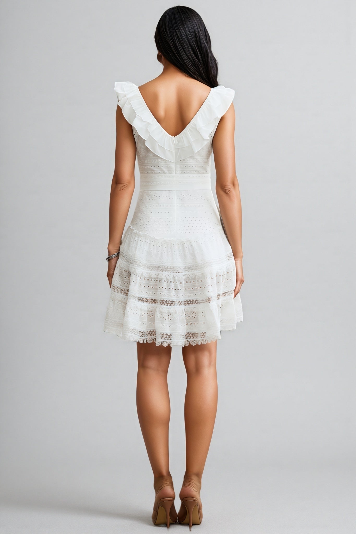 Jaretp V-neck Lace Embroidery Mini Dress