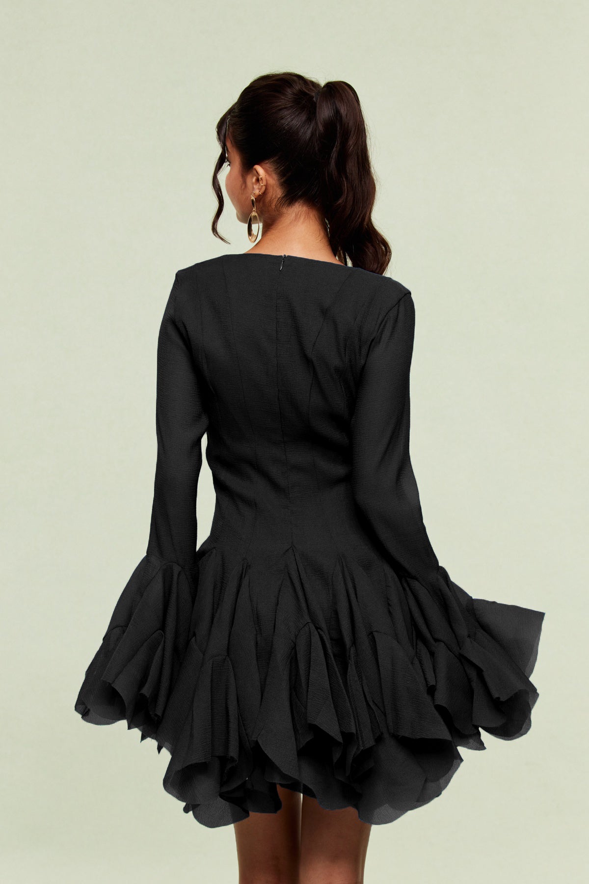 Mccarthy Mesh Ruffle Mini Dress in Black