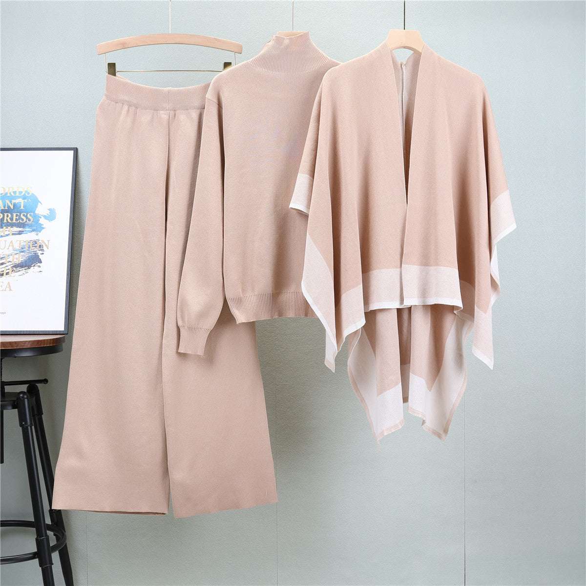 Khaki – Loose Knit Sweater Three Piece Set