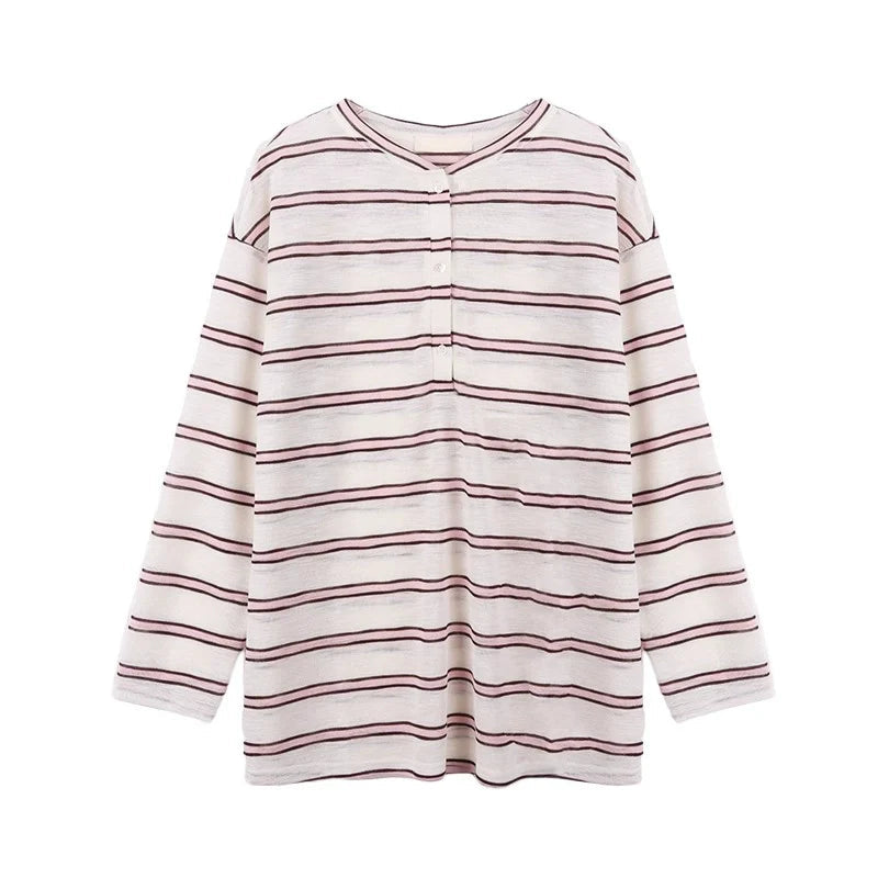 Striped V-neck Long Sleeve Sweatshirt