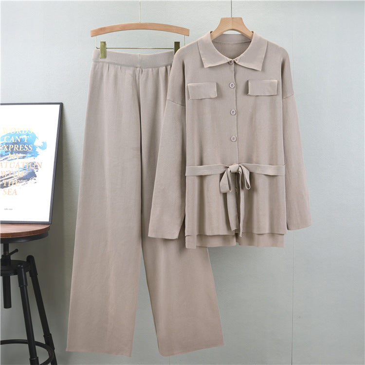 Gray - Loose Mid-length Lapel Two Piece Set