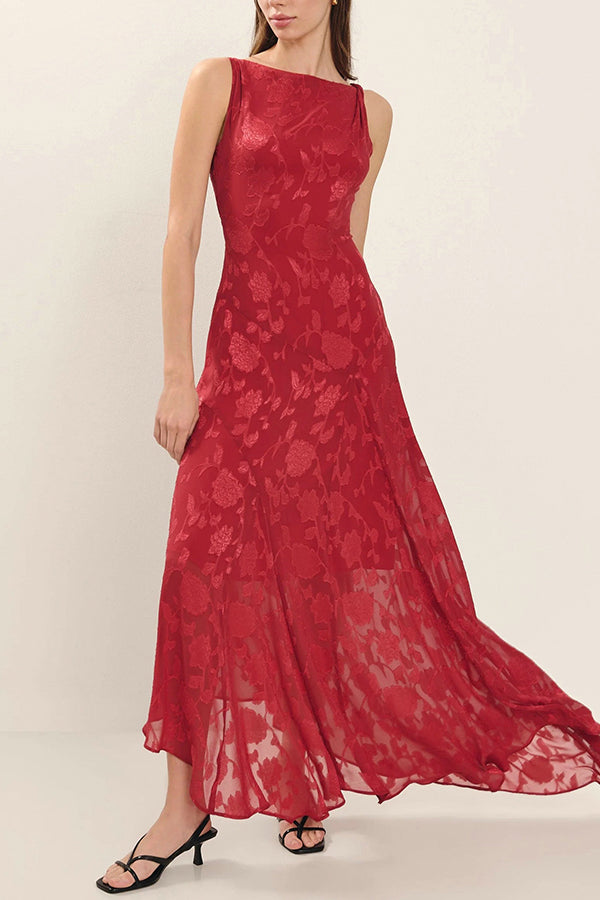 Jacquard Backless Lace-up Slim Irregular Maxi Dress