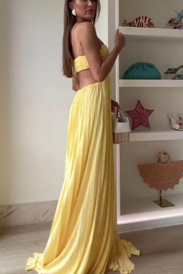 Butter Moment Pleated Cutout Waist A-line Slip Maxi Dress