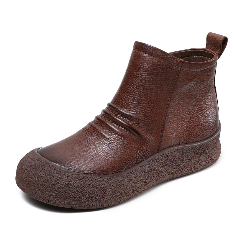 Flat Bottom Ankle Top Layer Cowhide Boots