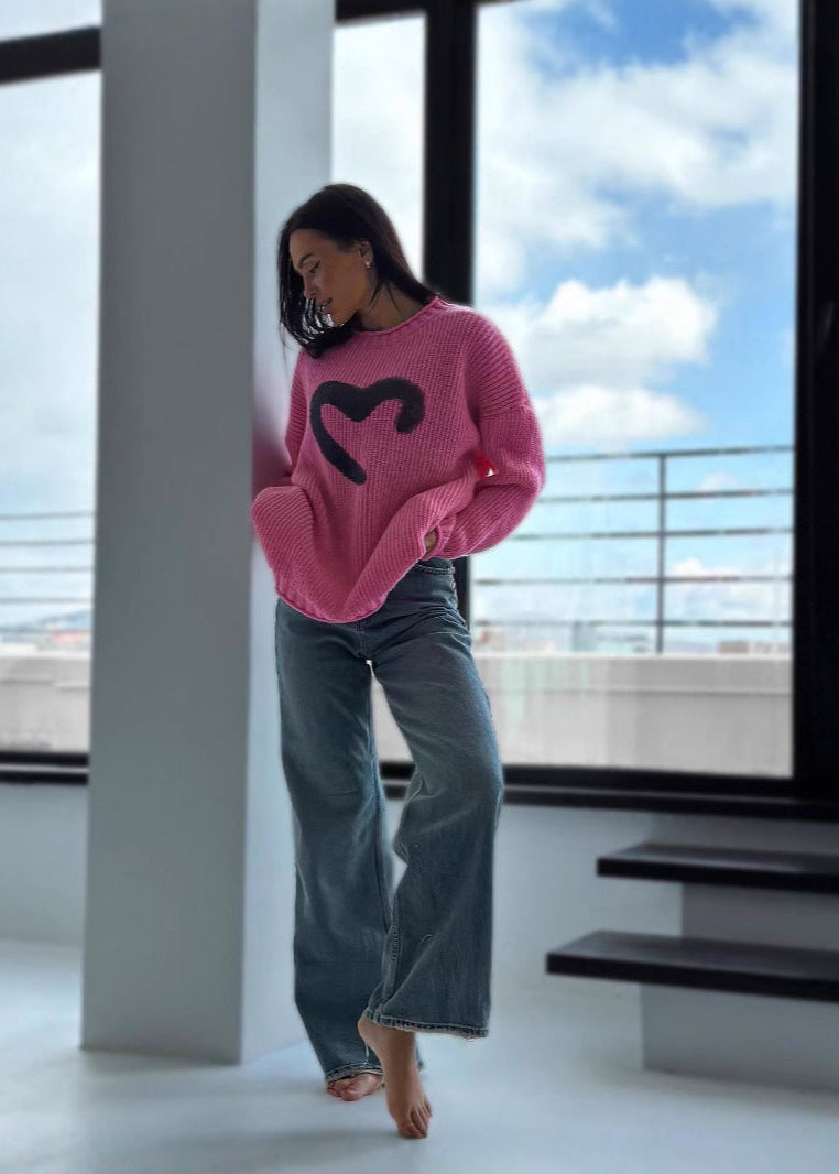 Amora - Oversized Knit Sweater With Heart Detail