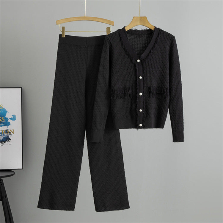 Black – Color Slim-fit Knit Two Piece Set