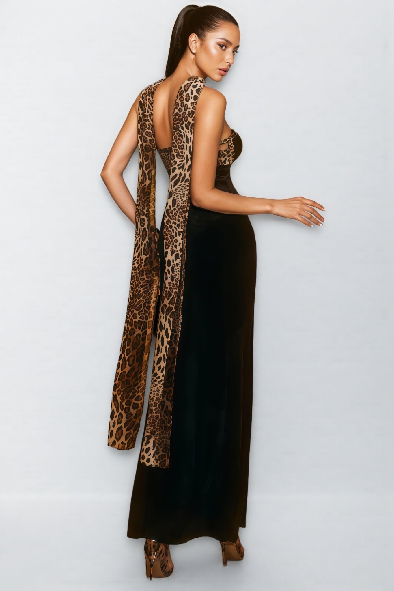 Reggie Strapless Leopard Velvet Maxi Dress