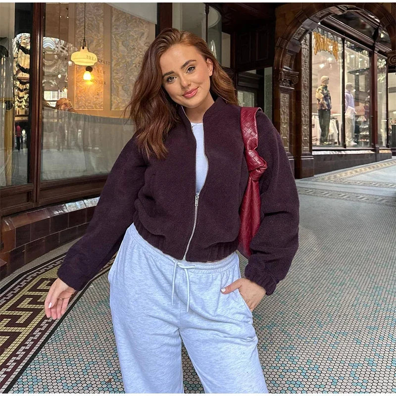 Zipper Long Sleeve O-neck Coat for Spring New Loose Female Jacket Outwear Top High Street