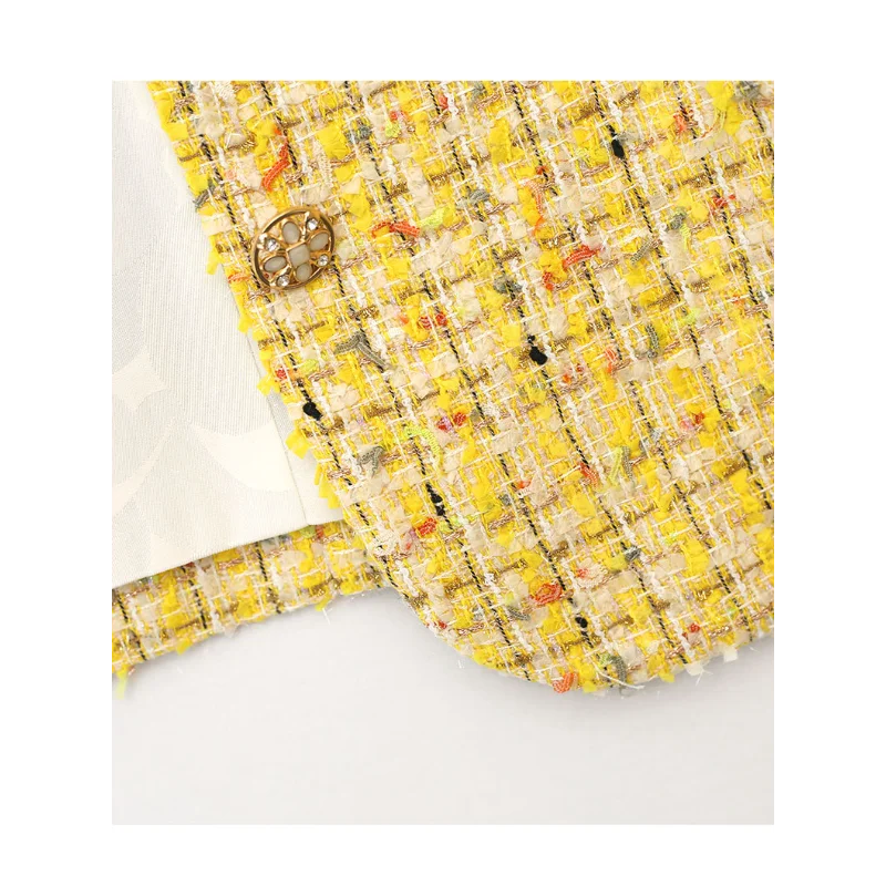 Yellow Woven Tweed Coat - Small Fragrance Jacket