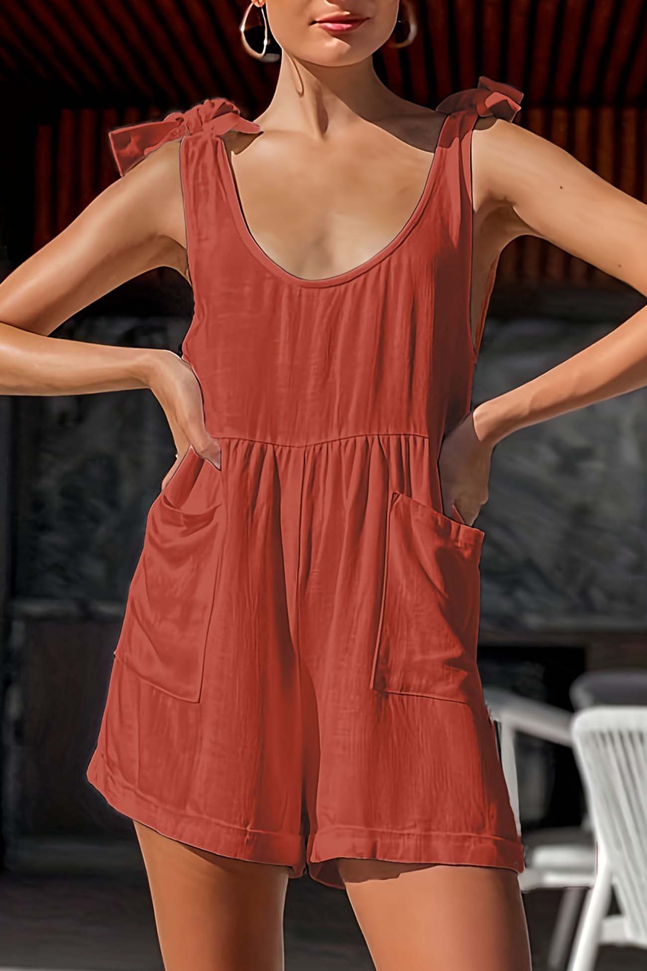 Sleeveless Shoulder Bow Backless Rompers